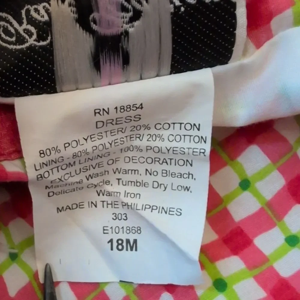 Infant Girl Y2K Rare Editions Pink Green Checkered Flower Crochet Dress‎